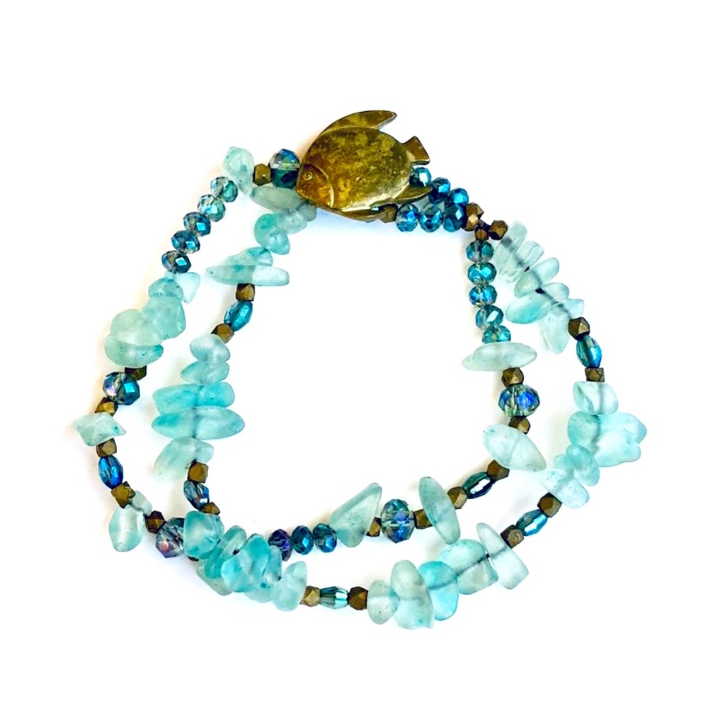 Handmade Aqua Gold Fish Bracelet